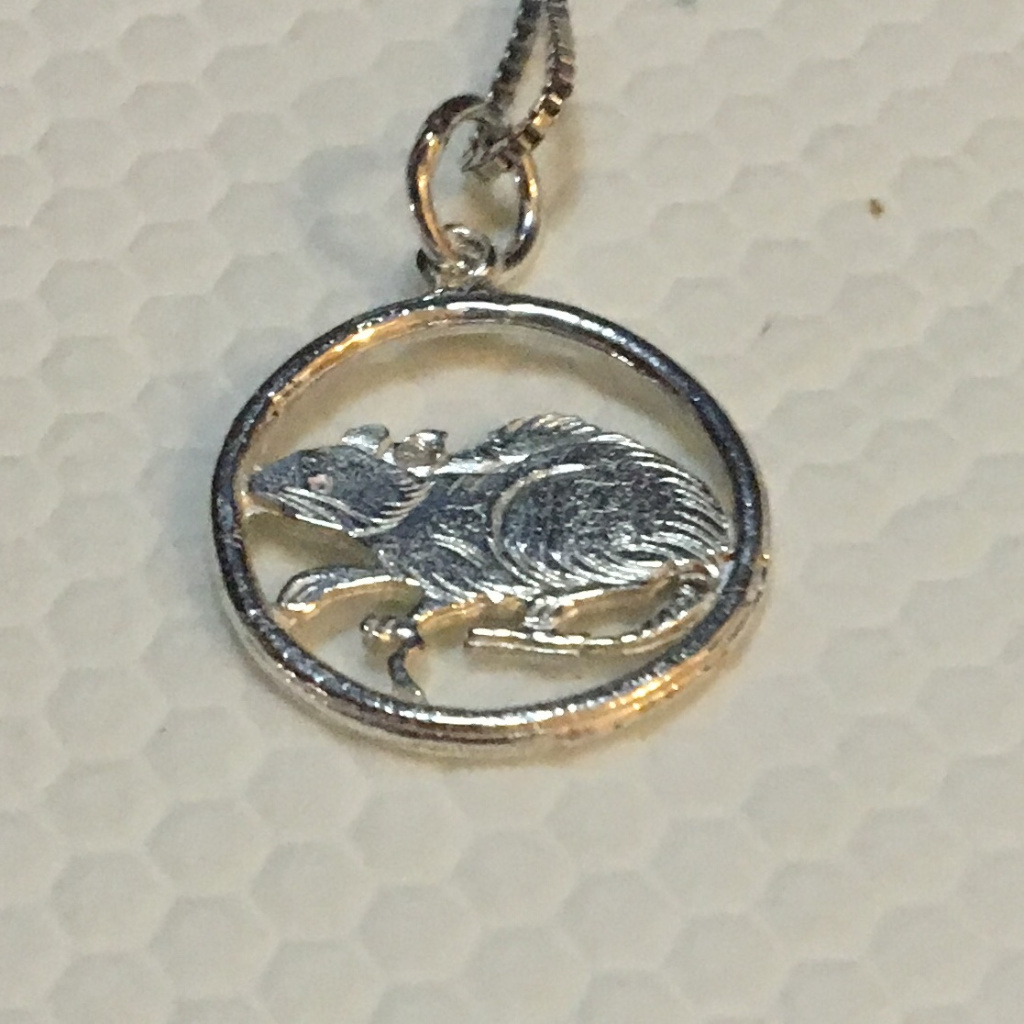 Silver Chinese Rat Zodiac On Round Small Pendant 30$